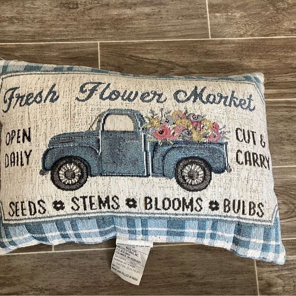 Vintage Style Blue Truck Pillow